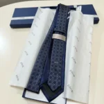 Dior Men Striped Cannage Tie Navy Blue Gray and White Silk 44C1047B0984