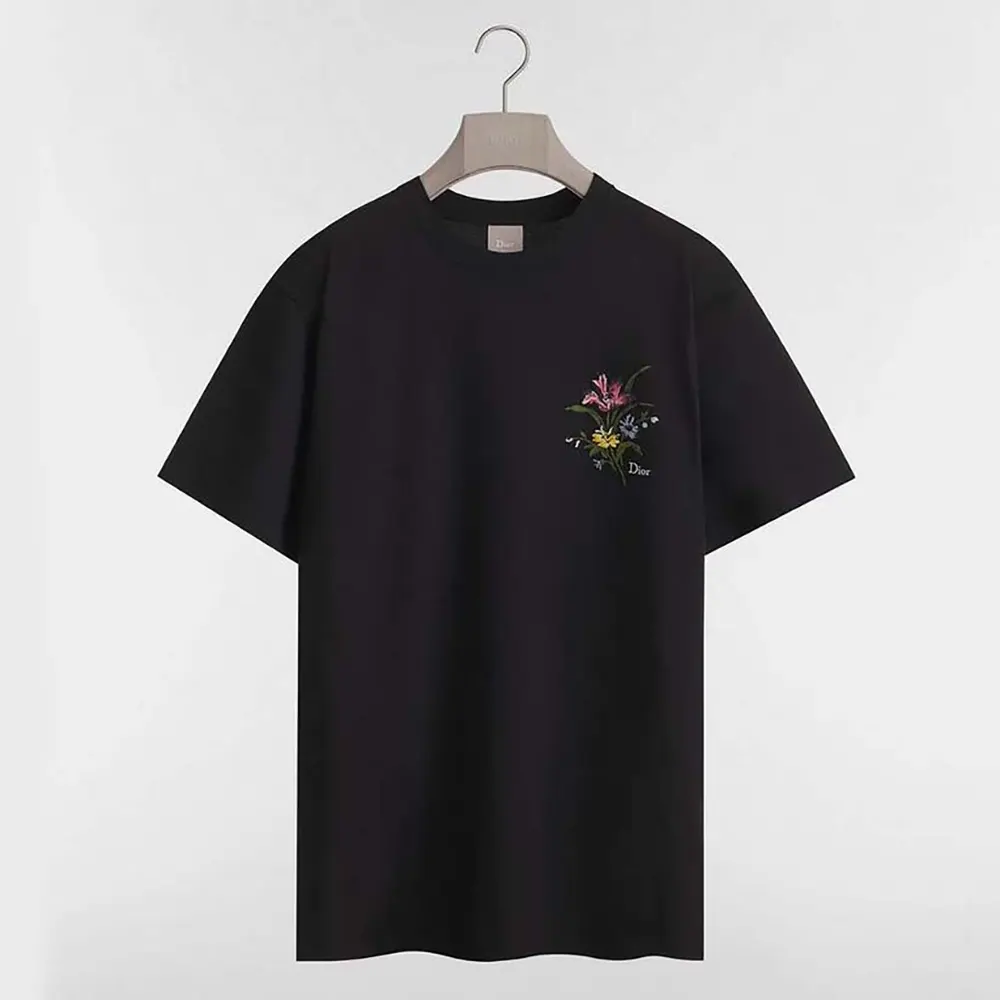 Dior Men T-Shirt with Dior Secret Garden Motif Relaxed Fit Black Cotton Jersey (1) Dior Men T-Shirt with Dior Secret Garden Motif Relaxed Fit Black Cotton Jersey