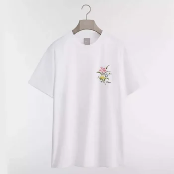 Dior Men T-Shirt with Dior Secret Garden Motif Relaxed Fit White Cotton Jersey
