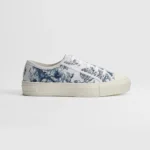 Sneaker White and Blue Toile de Jouy Floral Garden Embroidered Cotton