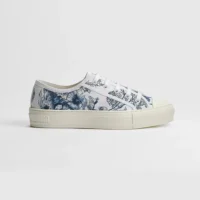 Sneaker White and Blue Toile de Jouy Floral Garden Embroidered Cotton