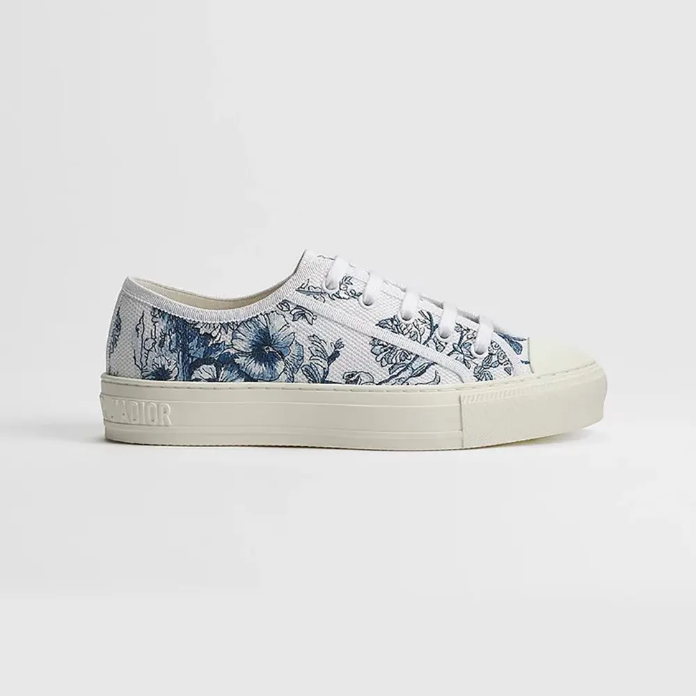 Dior Unisex Dioriviera Walk'n'Dior Sneaker White and Blue Toile de Jouy Floral Garden Embroidered Cotton (1) Sneaker White and Blue Toile de Jouy Floral Garden Embroidered Cotton