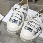 Sneaker White and Blue Toile de Jouy Floral Garden Embroidered Cotton