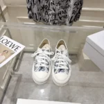 Sneaker White and Blue Toile de Jouy Floral Garden Embroidered Cotton