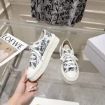 Sneaker White and Blue Toile de Jouy Floral Garden Embroidered Cotton