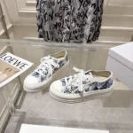 Sneaker White and Blue Toile de Jouy Floral Garden Embroidered Cotton