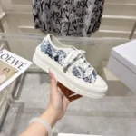 Sneaker White and Blue Toile de Jouy Floral Garden Embroidered Cotton