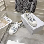 Sneaker White and Blue Toile de Jouy Floral Garden Embroidered Cotton