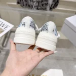 Sneaker White and Blue Toile de Jouy Floral Garden Embroidered Cotton