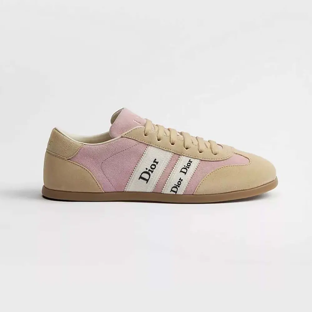 Dior Unisex Ribbon Sneaker Pink and Beige Suede Calfskin KCK553SUE (1) Dior Unisex Ribbon Sneaker Pink and Beige Suede Calfskin KCK553SUE