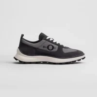 Dior Unisex Squash Sneaker Black Suede Calfskin and Gray Technical Fabric