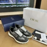 Dior Unisex Squash Sneaker Black Suede Calfskin and Gray Technical Fabric