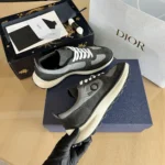 Dior Unisex Squash Sneaker Black Suede Calfskin and Gray Technical Fabric