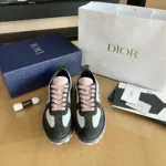 Dior Unisex Squash Sneaker Gray and Pink Suede Calfskin with Light Blue Technical Fabric