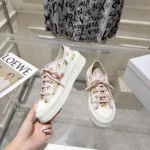 Dior Women Walk’n’Dior Platform Sneaker White Cotton Embroidered with Multicolor Daisy Garden Motif