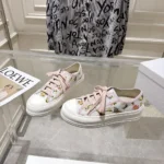 Dior Women Walk’n’Dior Platform Sneaker White Cotton Embroidered with Multicolor Daisy Garden Motif