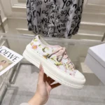 Dior Women Walk’n’Dior Platform Sneaker White Cotton Embroidered with Multicolor Daisy Garden Motif