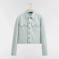 Dior Women Cropped Jacket Light Blue Dior Oblique Washed Cotton Denim