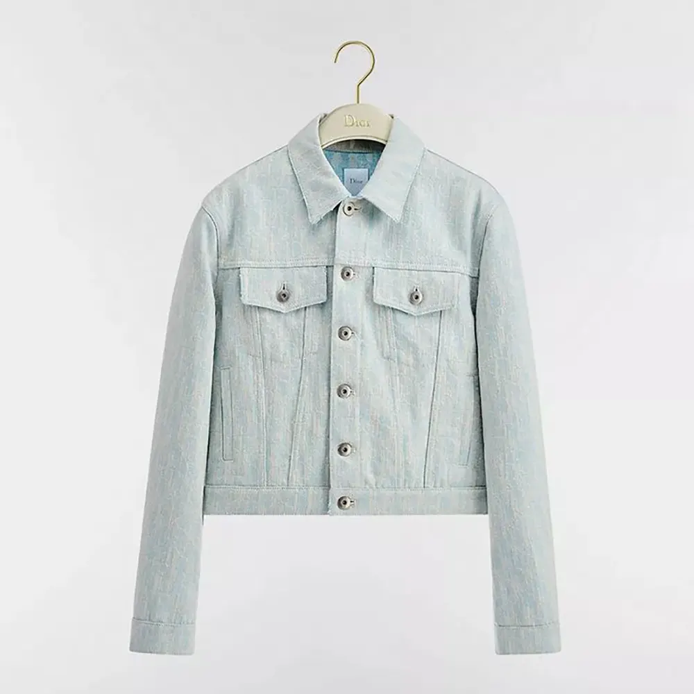 Dior Women Cropped Jacket Light Blue Dior Oblique Washed Cotton Denim (1) Dior Women Cropped Jacket Light Blue Dior Oblique Washed Cotton Denim