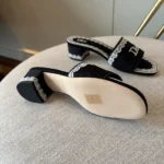 Dior Women Dentelle Heeled Slide Navy Blue Dior Oblique Embroidered Cotton and White Lace