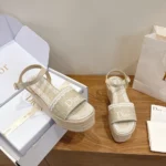 Dior Women Dentelle Wedge Sandal Trench Dior Oblique Embroidered Cotton and White Lace