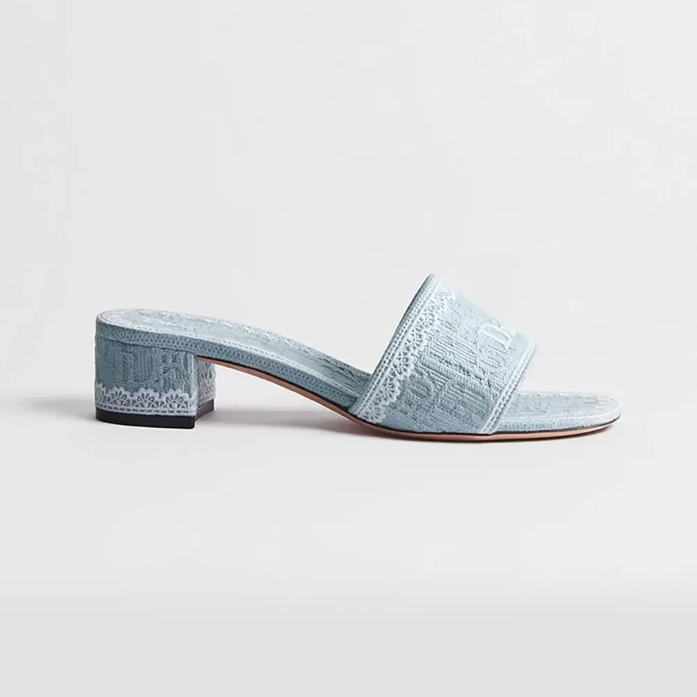Dior Women Dior Dentelle Heeled Slide Sky Blue Dior Oblique Embroidered Cotton and White Lace (1) Dior Women Dentelle Heeled Slide Sky Blue Dior Oblique Embroidered Cotton and White Lace
