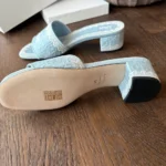 Dior Women Dentelle Heeled Slide Sky Blue Dior Oblique Embroidered Cotton and White Lace