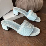 Dior Women Dentelle Heeled Slide Sky Blue Dior Oblique Embroidered Cotton and White Lace