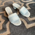 Dior Women Dentelle Heeled Slide Sky Blue Dior Oblique Embroidered Cotton and White Lace