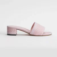 Dior Women Dioramour Dior Dentelle Heeled Slide Soupir Pink Dior Oblique Embroidered Cotton and White Lace