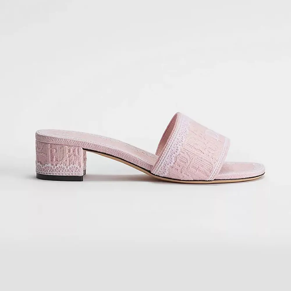 Dior Women Dioramour Dior Dentelle Heeled Slide Soupir Pink Dior Oblique Embroidered Cotton and White Lace (1) Dior Women Dioramour Dior Dentelle Heeled Slide Soupir Pink Dior Oblique Embroidered Cotton and White Lace