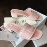 Dior Women Dioramour Dior Dentelle Heeled Slide Soupir Pink Dior Oblique Embroidered Cotton and White Lace