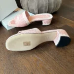 Dior Women Dioramour Dior Dentelle Heeled Slide Soupir Pink Dior Oblique Embroidered Cotton and White Lace