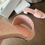Dior Women Dioramour Dior Dentelle Heeled Slide Soupir Pink Dior Oblique Embroidered Cotton and White Lace