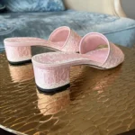 Dior Women Dioramour Dior Dentelle Heeled Slide Soupir Pink Dior Oblique Embroidered Cotton and White Lace