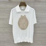 Dior Women Dioriviera Dior Médaillon Short-Sleeved Sweater Ecru Silk Knit 644S10A6876