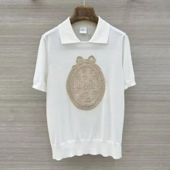 Dior Women Dioriviera Dior Médaillon Short-Sleeved Sweater Ecru Silk Knit 644S10A6876
