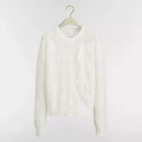 Dior Women Dioriviera Embroidered Cardigan Ecru Openwork Cotton Knit 644G20B7888