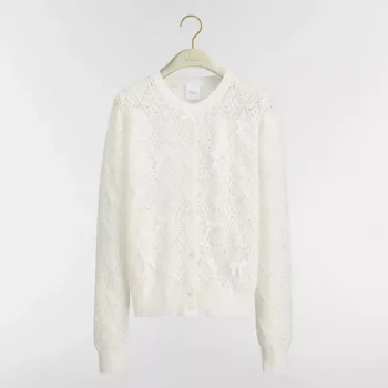 Dior Women Dioriviera Embroidered Cardigan Ecru Openwork Cotton Knit 644G20B7888