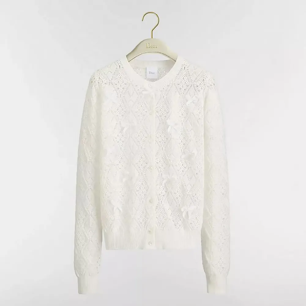 Dior Women Dioriviera Embroidered Cardigan Ecru Openwork Cotton Knit 644G20B7888 (1) Dior Women Dioriviera Embroidered Cardigan Ecru Openwork Cotton Knit 644G20B7888