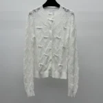 Dior Women Dioriviera Embroidered Cardigan Ecru Openwork Cotton Knit 644G20B7888