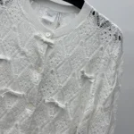 Dior Women Dioriviera Embroidered Cardigan Ecru Openwork Cotton Knit 644G20B7888