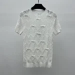 Dior Women Dioriviera Embroidered Short-Sleeved Sweater Ecru Openwork Cotton Knit