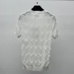 Dior Women Dioriviera Embroidered Short-Sleeved Sweater Ecru Openwork Cotton Knit