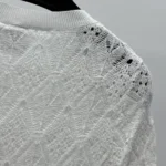 Dior Women Dioriviera Embroidered Short-Sleeved Sweater Ecru Openwork Cotton Knit