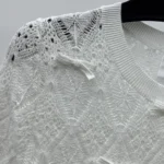 Dior Women Dioriviera Embroidered Short-Sleeved Sweater Ecru Openwork Cotton Knit