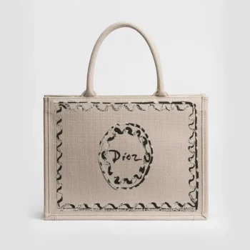 Dior Women Dioriviera Medium Dior Book Tote with Strap Beige Dior Painted Ribbon Embroidery