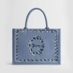 Dior Women Dioriviera Medium Dior Book Tote with Strap Blue-Greige Dior Painted Ribbon Embroidery