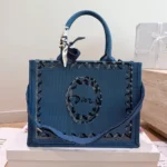 Dior Women Dioriviera Medium Dior Book Tote with Strap Blue-Greige Dior Painted Ribbon Embroidery