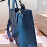 Dior Women Dioriviera Medium Dior Book Tote with Strap Blue-Greige Dior Painted Ribbon Embroidery